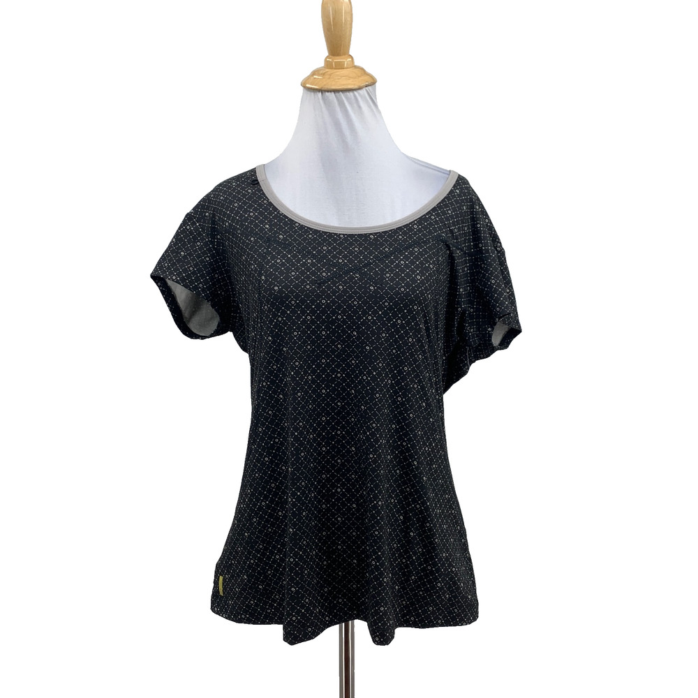 Lole Shirt Womens L Large Black Gray Cardio Scoop Neck Short Sleeve Lattice Geo
